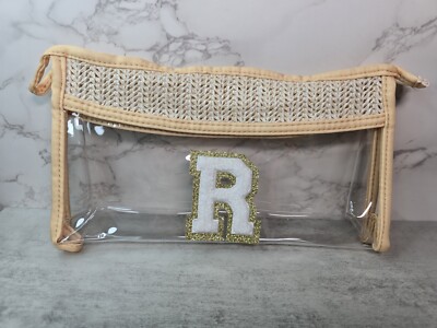 Initial R Makeup Bag Personalized Preppy Bag Waterproof Plastic Clear Hemp Gold 