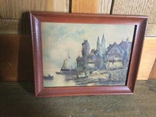 Vintage Framed 3-D Relief Art “On The Banks Of The Scheldt River” Puffed Raised