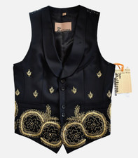 2900 NEW JOHN GALLIANO Black/Gold MEXICAN PEARL Embroidered Vest IT-44 US-34