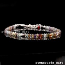 Natual Multi Disco Beads 4MM Rondelle 925 Sterling Silver Gemstone Bracelet 7