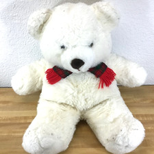 Vintage Dan Dee Plush Teddy Bear White Big 26" Tall Green Red Scarf Christmas