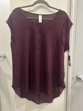 Pure Energy Cap Sleeve Top Women’s 1X Purple Sheer Scoop Neck 