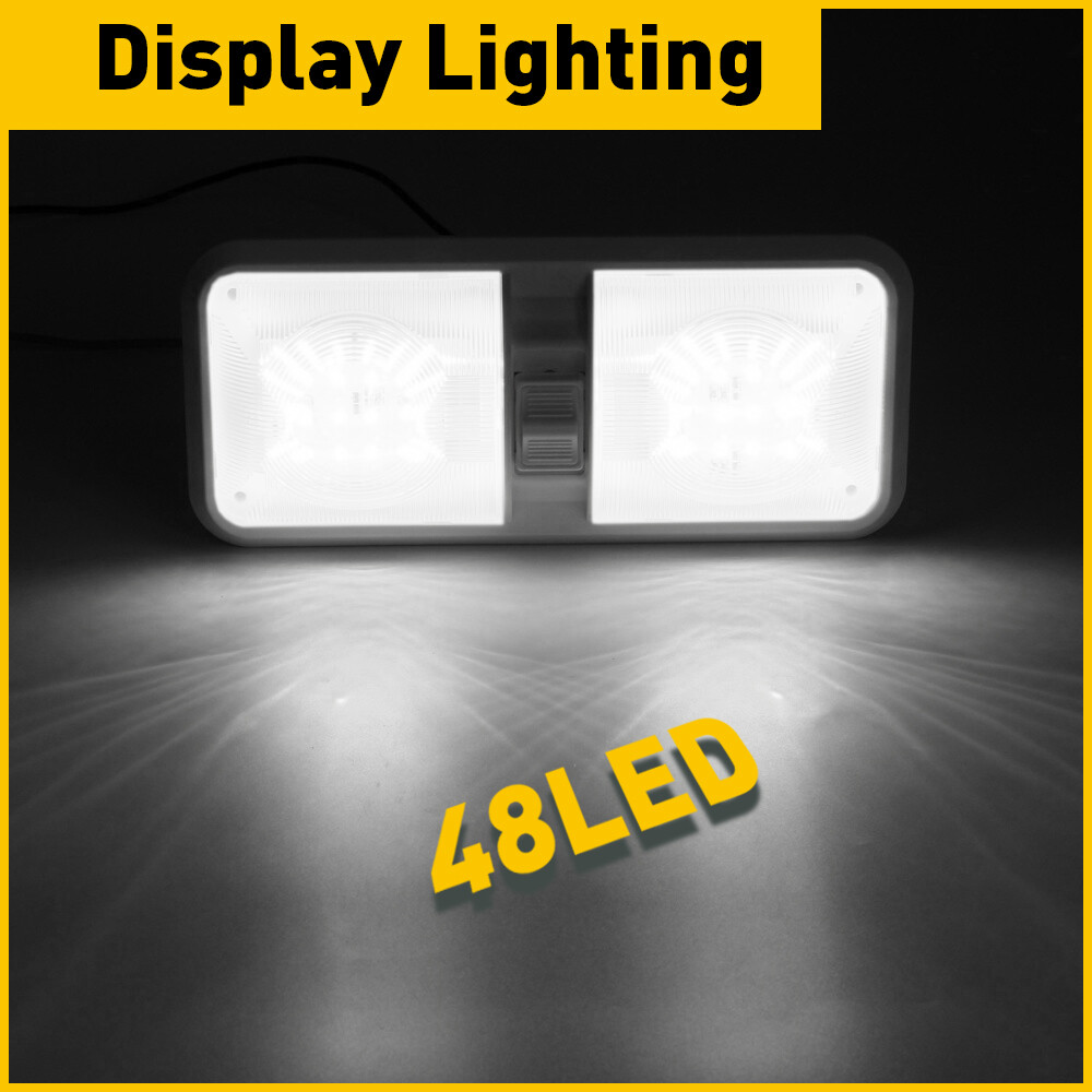 light 12V interior w/switch Frosted DOUBLE DOME Trailer Camper Marine RV white