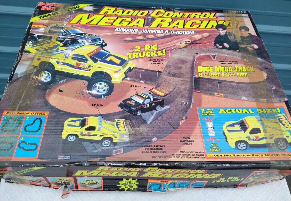 Tyco RC Mega Racing set. 2 Radio Control Trucks and Track. NOS
