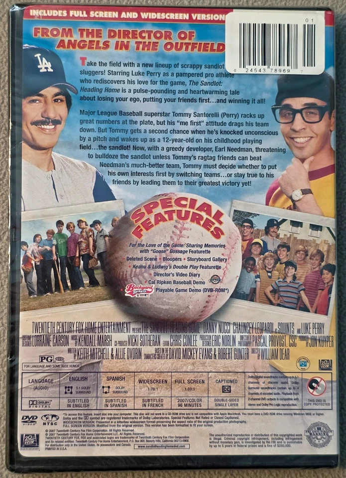 NEW- The Sandlot Heading Home DVD Danny Nucci Luke Perry Sarah Deakins Foto 2 de 3