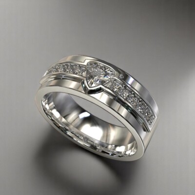 Wedding Ring Mens 950 Platinum Band 0.80 Ct Lab Grown Trillion Cut Diamond 8 MM