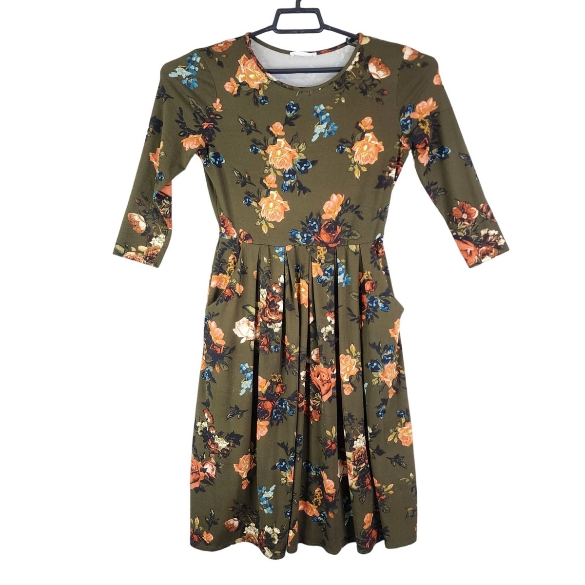 Women's Reborn J Green & Multicolor Floral Midi Dress 3/4 Sleeve Size M