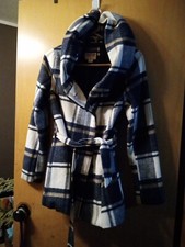 Mossimo Supply Co Plaid Wool Hooded Peacoat Jacket Country Chic Belted Size S