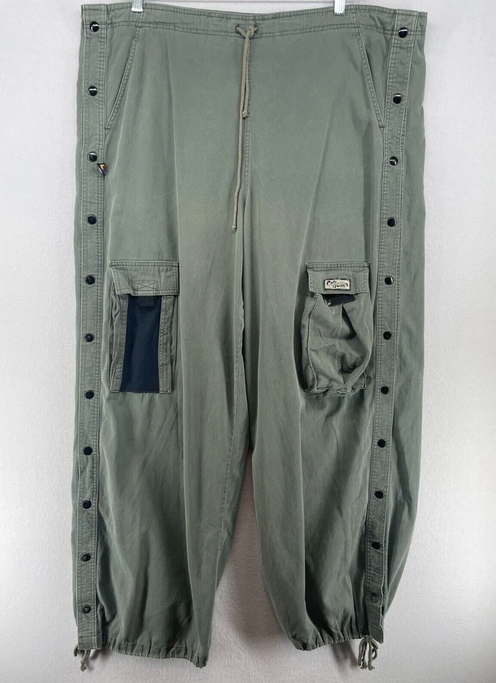 Pantalones CAFFEINE Vintage XL Parachute Rave Pierna Ancha Baggie Y2K Patín Verde