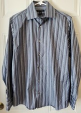 BANANA REPUBLIC men's dress blue/gray stripe dress button shirt Small 14-14.5