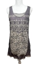 Johnny Was Cupra Rayon Eyelet Embroidered Grey Shift Tunic Dress, Size S