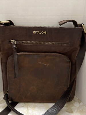 ESTALON 100% Leather Crossbody Bags Unisex Adjustable Brown