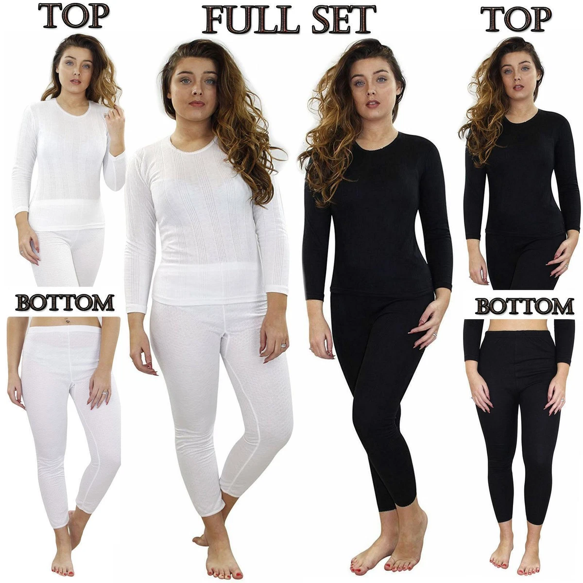 Ladies Thermal Underwear Vest T-Shirt Full Sleeve Top Legging Bottoms Long  Janes