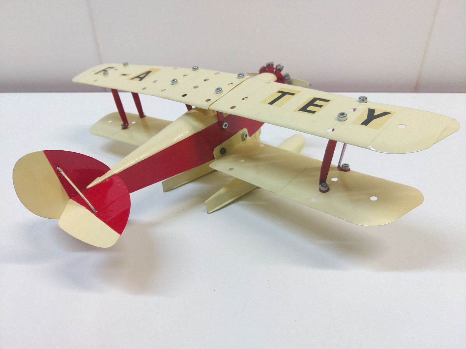 Meccano Airplane Constructor - Hydravion Biplan 26,5cm - Modèle Restauré - Tôle