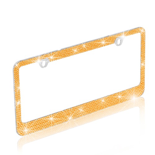 2X Metal Yellow Gold Crystal Glitter License Plate Frame Universal Fit - Bild 3 von 4