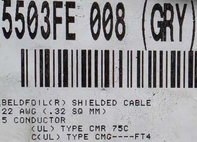 Belden Wire 5503FE 22/5C Shielded Commercial Security/Alarm Cable CMR Gray /50ft