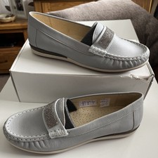 Damart Grey Leather Slip On Loafers Shoes w/ Diamante 6E New Never Worn