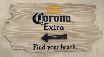Corona Extra Find Your Beach Arrow 12  X 24  Wood Sign Mancave Bar Decor
