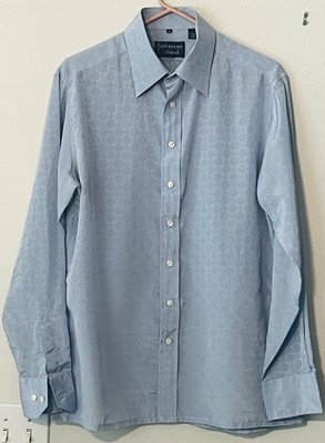 VTG Givenchy for Chesa Shirt Men s M SilverBlue Logo Satin Shiny Button Up Retro
