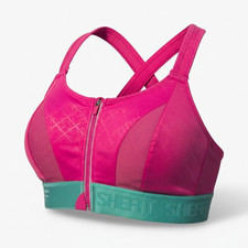 SHEFIT Ultimate Sports Bra 3 Luxe Pink/Green Zip Front High Support Padded