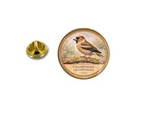 spilla pin badge rotonda uccello Frosone Coccothraustes coccothraustes