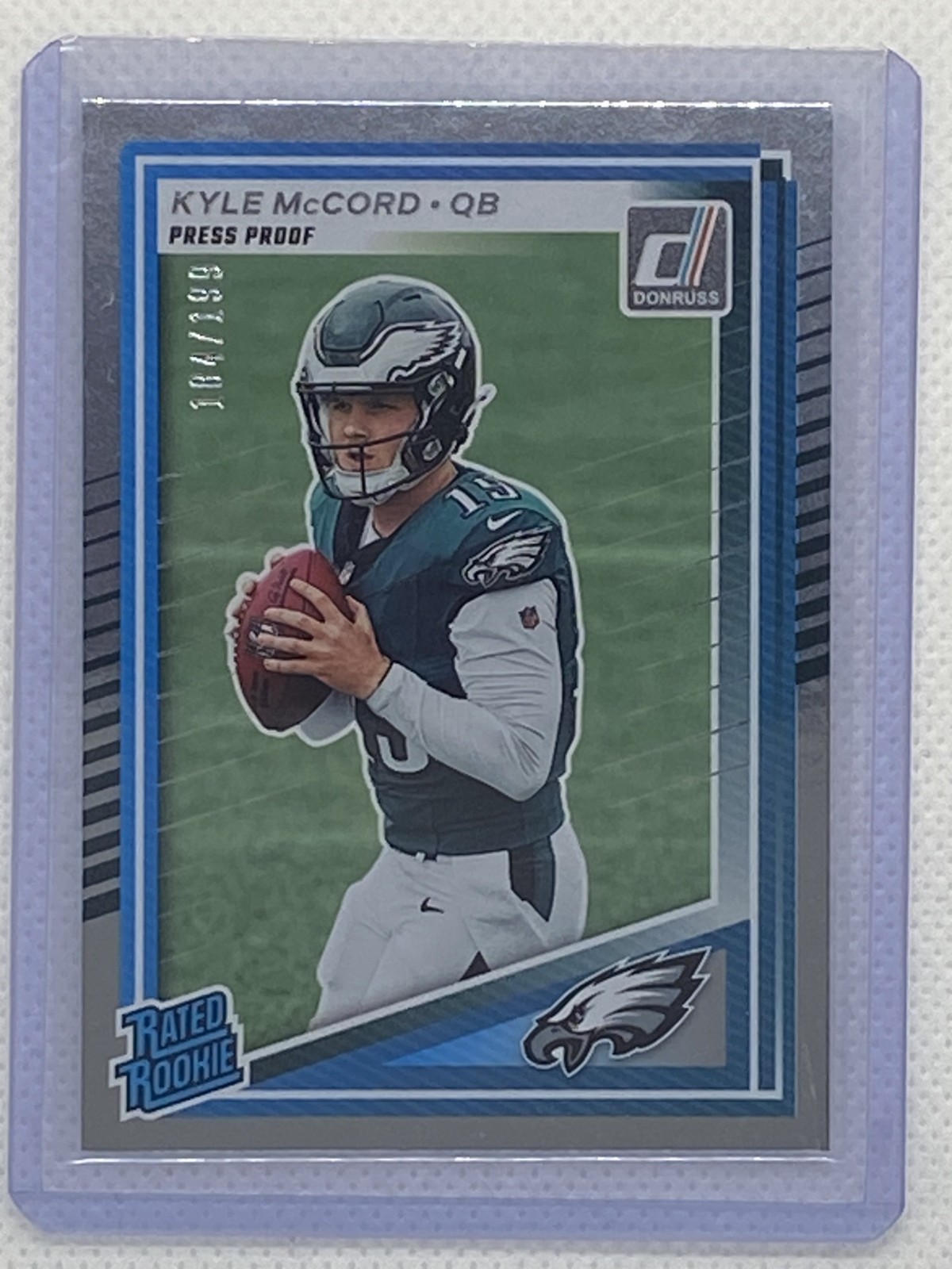 2025 Donruss Kyle McCord Rated Rookie Silver Press Proof /199 No. 325 Eagles