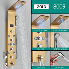 Black Nickel LED Shower Panel Six Functions Shower Column Rain Waterfall Shower