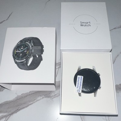 I9 Smart Watch 45mm Silver Metal Case Orange Silicone Band WearFit 2.0