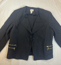 Chico's Womens 2 Lg Blazer Jacket Stretch Front Zip Black Business Casual