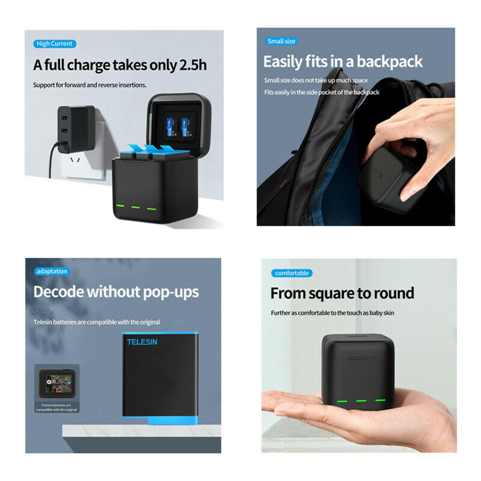 3-Slot Type-C Battery Charger Storage Charging Box Case For GoPro Hero 9 Black c