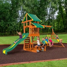 Cedar Wooden Swing Set Tucson Backyard Discovery Slide Rock Wall Kids Playground