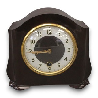 SMITHS Vintage Mantel Clock Mechanical Wind Up Wooden Case Brass Bezel Brown D24