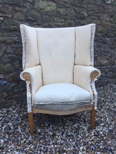 Large horsehair stuffed handmade antique style vintage wingback armchair