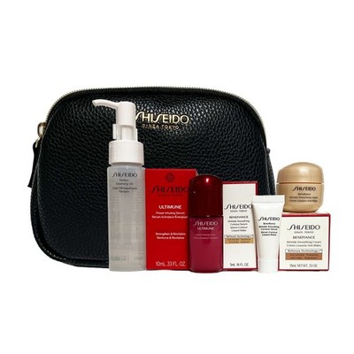 Shiseido BENEFIANCE 5-PC Travel Set with Black Faux Leather Pouch NEW!