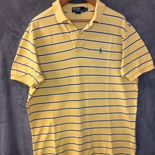 Polo by Ralph Lauren Men's Large Striped Polo Shirt Yellow Blue Green Pony