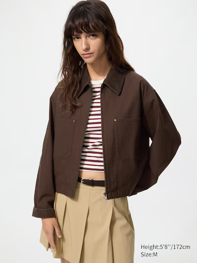 Uniqlo women's Zip-Up Short Jacket | Dark Brown | Natural