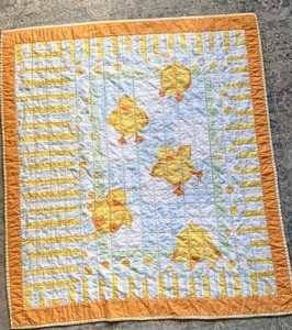 Handmade Quilted Cotton Crib Quilt Yellow Duck/Chick Animal Theme Personalized