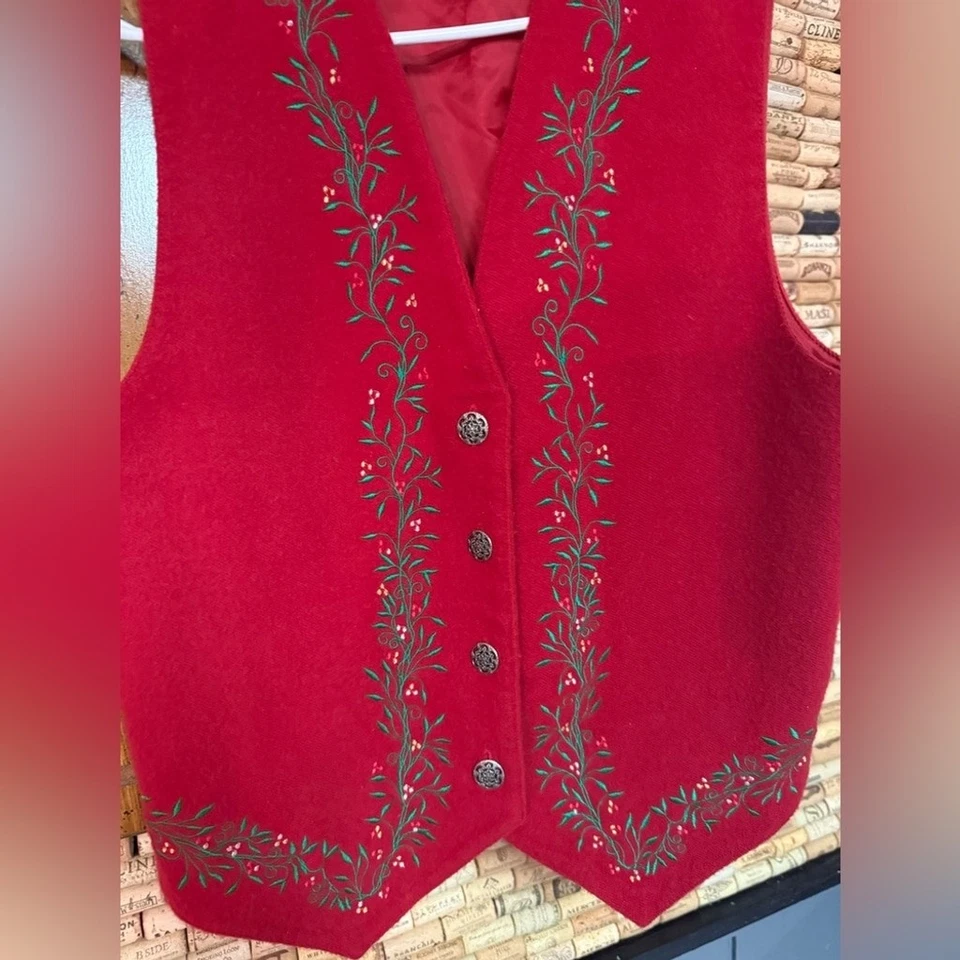 Colete de férias vintage Karen Kane vermelho acrílico bordado floral tamanho pequeno - Imagem 4 de 4