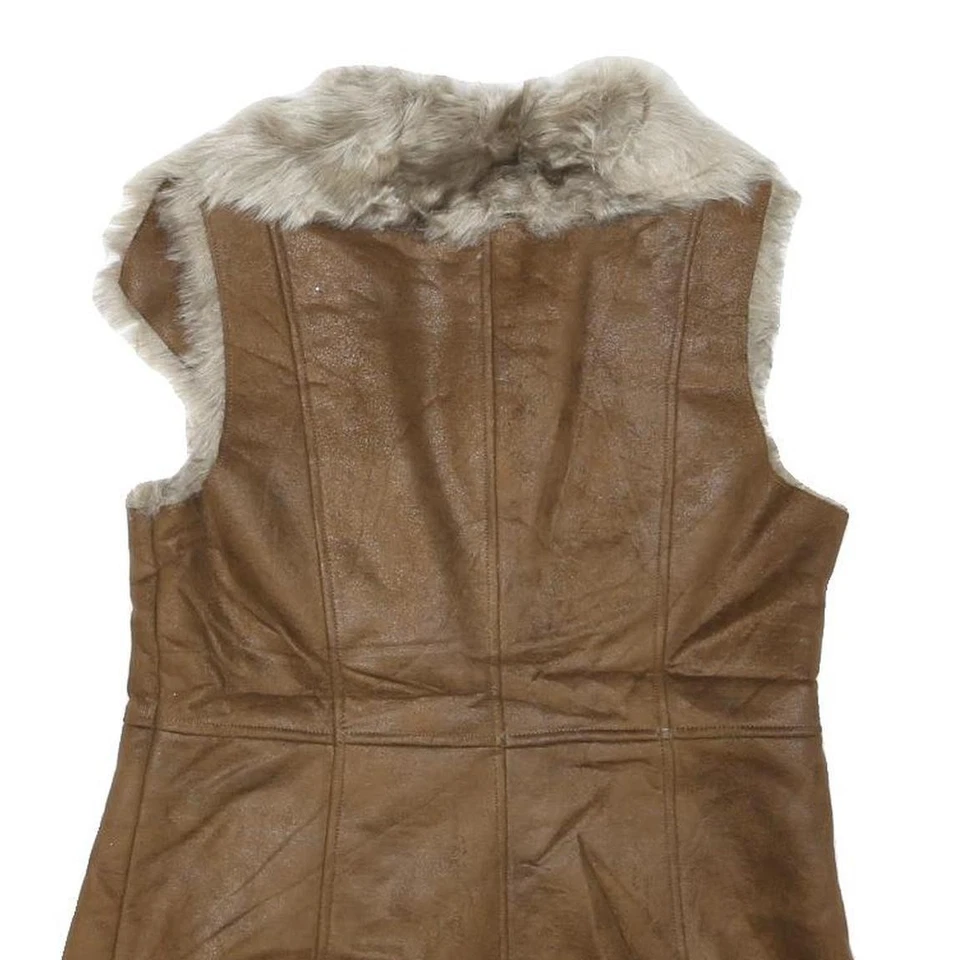 ELLEN TRACY Womens Brown Faux Fur Suede Button Jacket S Sleeveless Retro - Image 4 of 4