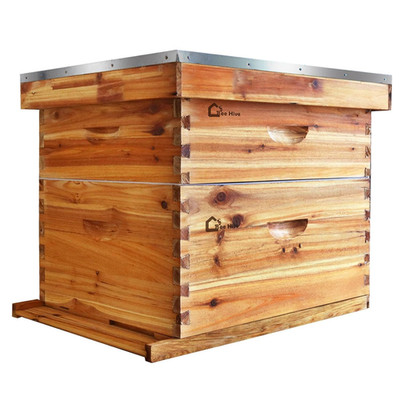 10-Frames Complete Beehive Kit, 100% Beeswax Coated Bee Hive Includes 2 Deep Box