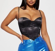 Fashion Nova Black Y2K Satin Corset Crop Top Sexy Womens Small New With Tags