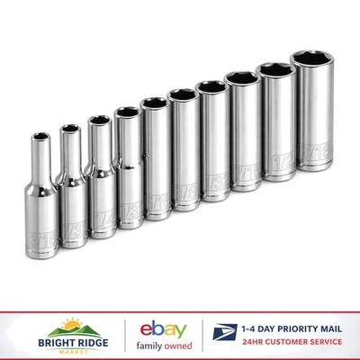 10 Piece Deep Socket Set with 1/4 Inch Drive for Automotive and Industrial Use