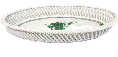 Herend Ungarn Apponyi grün Porzellan Schale oval Durchbruchmuster Korb 26,5 cm