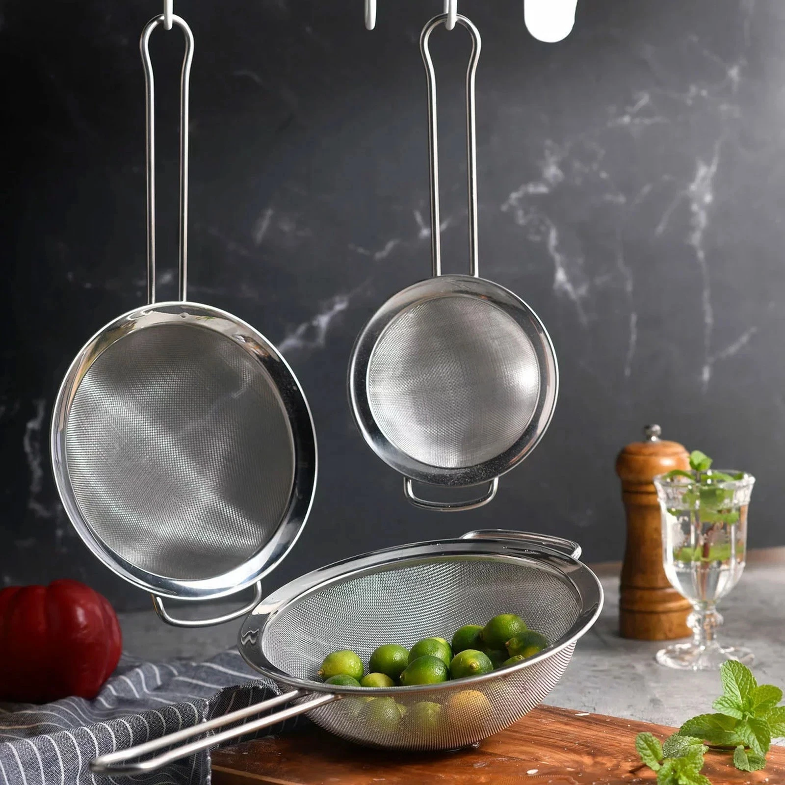 MIU 3-Piece Stainless Steel Mesh Strainer Set 5, 7 & 8" Kitchen Sieve Nesting
