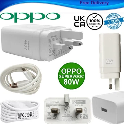 Genuine Oppo 80W Super VOOC Charger Quick Charging Adapter UK Plug & USB C Cable