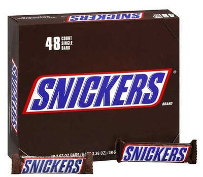 Snickers Full Size Bulk Chocolate Candy Bars - 1.86 oz - 48 ct Box EXP : 11/26