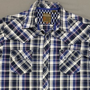 Roper Western Pearl Snap Shirt Mens Medium Blue Plaid Long Sleeve XL Flip Cuff