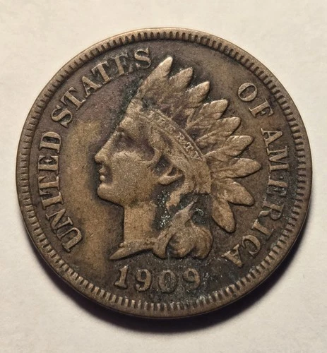1909 Indian Head Cent 1c Penny, Very Fine VF Details, Exact Coin Shown