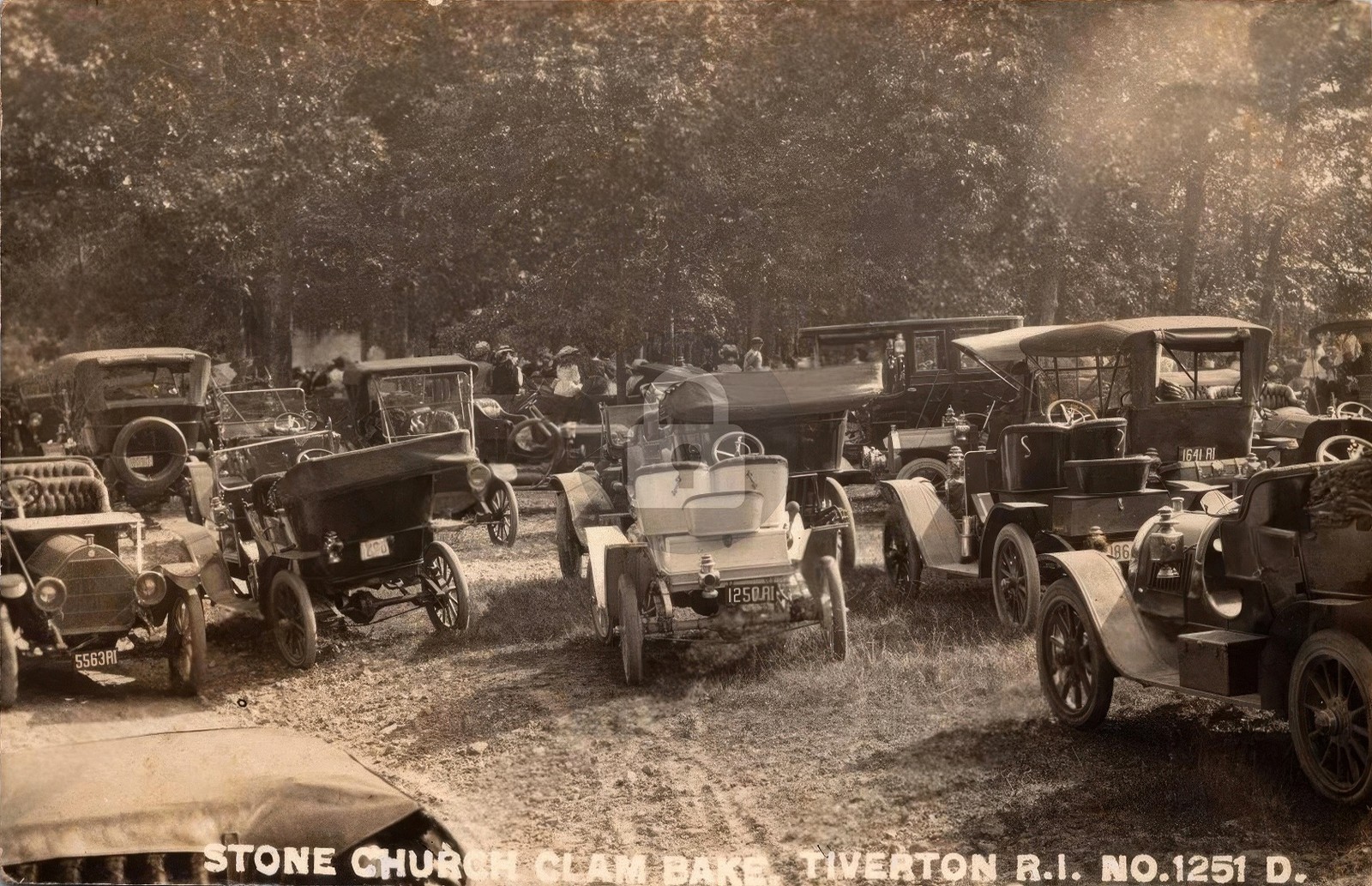 Cars Parked Stone Church Clam Bake Tiverton Rhode Island RPPC Postcard COPY