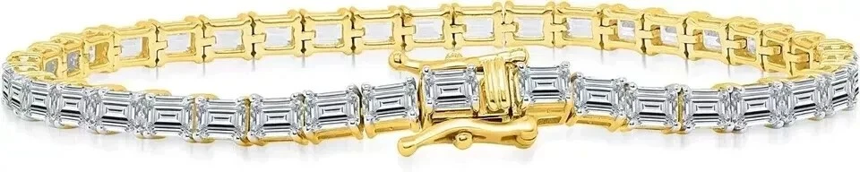 Unisex 9CT Emerald Lab Created Diamond Tennis Bracelet 14K Yellow Gold Plated 7"